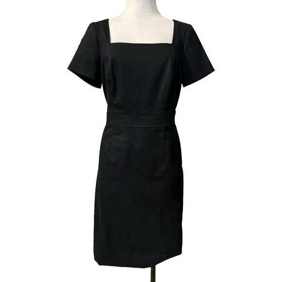 J Crew Sheath Dress 12 Black Short Sleeve Stretch Cotton Washable Career Casual - Picture 2 of 11